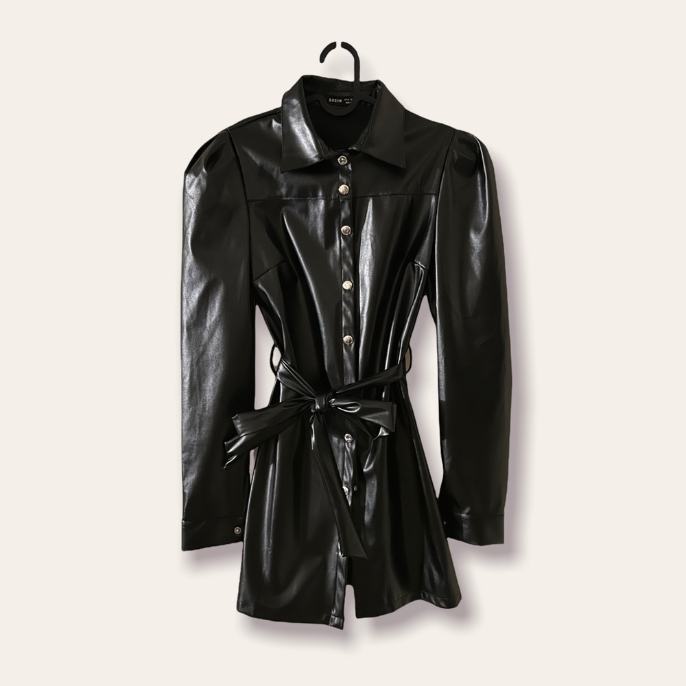 - Shein faux leather trench coat dress
- mini dress🖤
